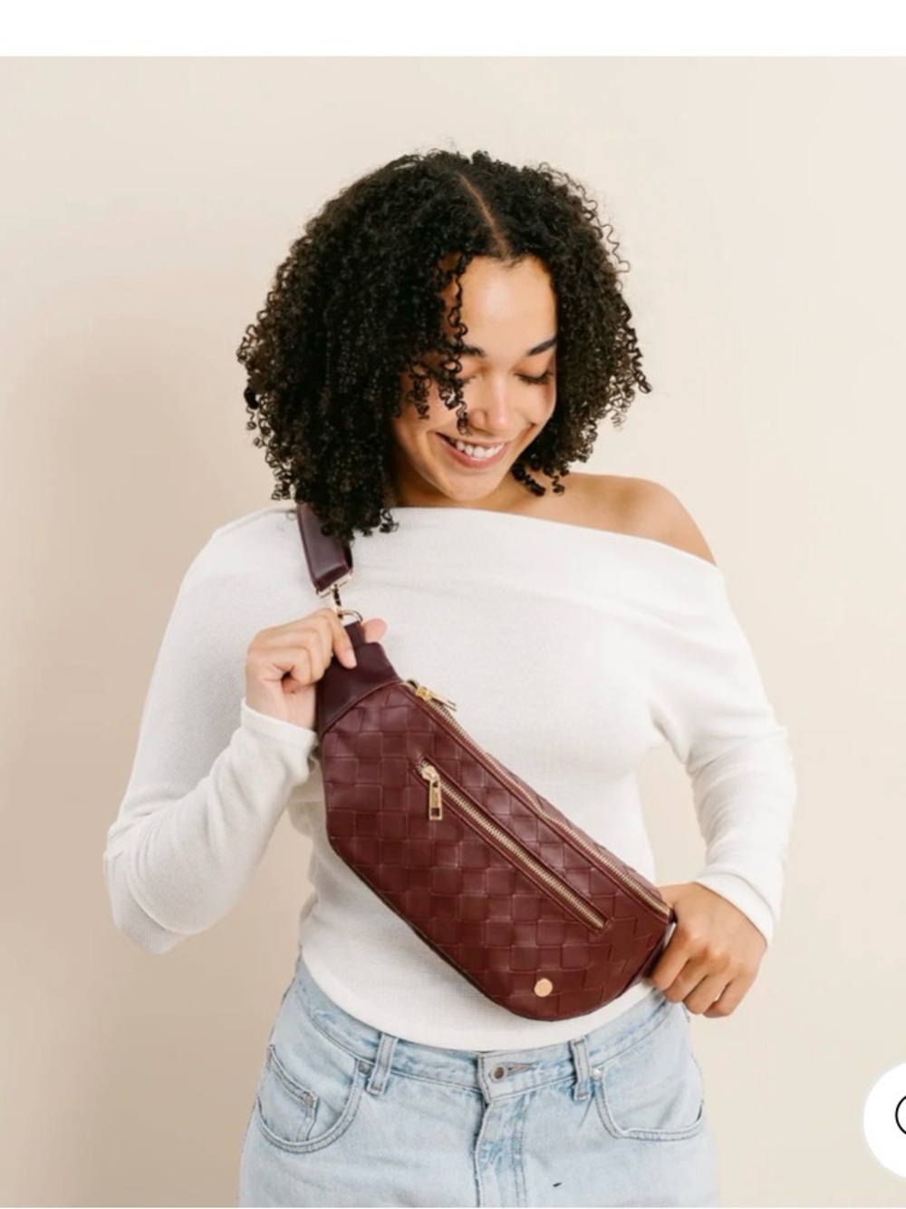 Woven Leather Belt Bag - Wine length 15 width 7 retails $49 online